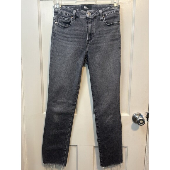 Paige Cindy High Rise Straight Ankle Jeans Womens 26 Ash Black Raw Hem Retro - Picture 2 of 12